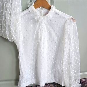 Vintage Gregory White Sheer Sleeved Seiss Dot Blouse